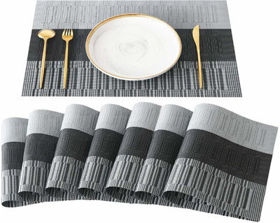 Lucacci Rectangular Pack of 8 Table Placemat(Grey, PVC)