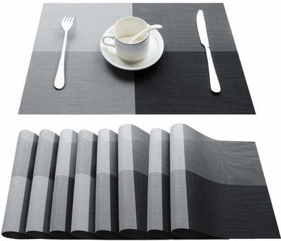 Lucacci Rectangular Pack of 8 Table Placemat(Black, PVC)