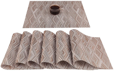 Lucacci Rectangular Pack of 6 Table Placemat(Brown, PVC)