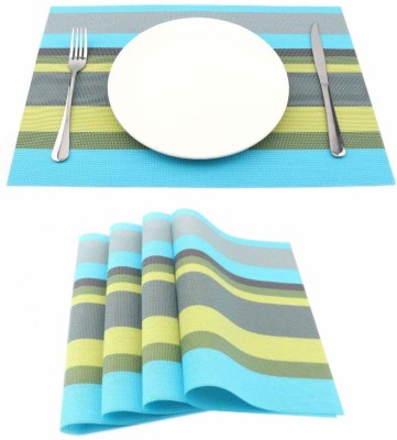 Lucacci Rectangular Pack of 4 Table Placemat(Blue, PVC)