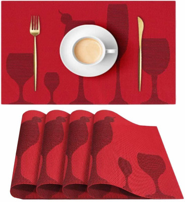 Lucacci Rectangular Pack of 4 Table Placemat(Red, PVC)