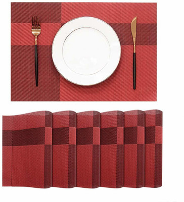 Lucacci Rectangular Pack of 6 Table Placemat(Red, PVC)