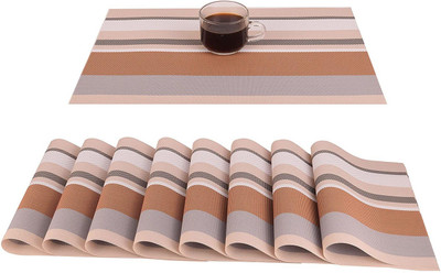 Lucacci Rectangular Pack of 8 Table Placemat(Brown, PVC)