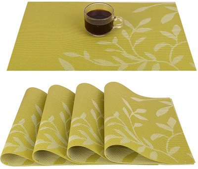 Lucacci Rectangular Pack of 4 Table Placemat(Light Green, PVC)