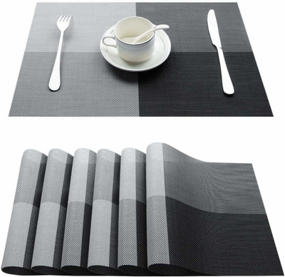Lucacci Rectangular Pack of 6 Table Placemat(Black, PVC)