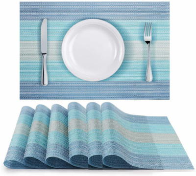 Lucacci Rectangular Pack of 6 Table Placemat(Blue, PVC)