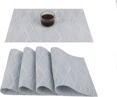 Lucacci Rectangular Pack of 4 Table Placemat(Light Blue, PVC)