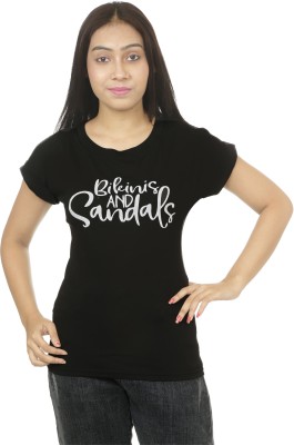 Oxipital Club Casual Short Sleeve Printed Women Black Top