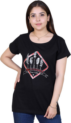 Ogarti Casual Short Sleeve Printed Women Black Top