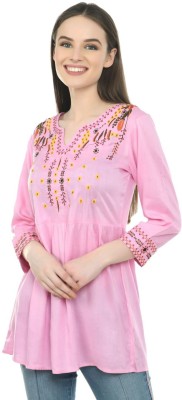 Maahi Casual 3/4 Sleeve Embroidered Women Pink Top