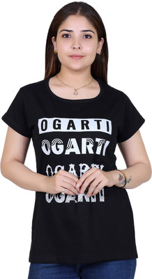 Ogarti Casual Short Sleeve Printed Women Black Top