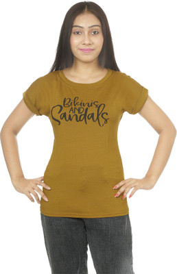 Oxipital Club Casual Short Sleeve Printed Women Beige Top