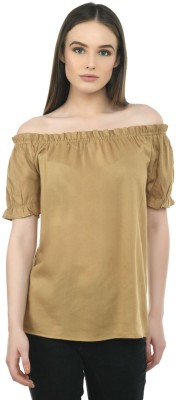 Maahi Casual Short Sleeve Solid Women Beige Top