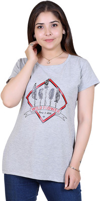 Ogarti Casual Short Sleeve Printed Women Grey Top