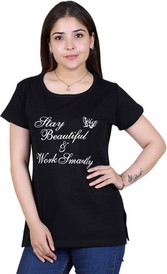 Ogarti Casual Short Sleeve Printed Women Black Top