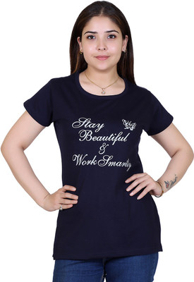 Ogarti Casual Short Sleeve Printed Women Dark Blue Top
