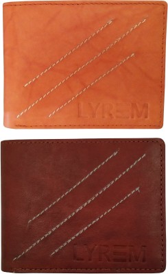 LYREM Men Tan, Brown Genuine Leather Wallet(3 Card Slots, Pack of 2)