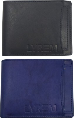 LYREM Men Black, Blue Genuine Leather Wallet(7 Card Slots, Pack of 2)