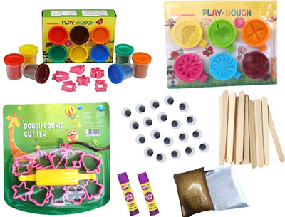 Upyukat 1 Set of Play Dough of 6 Colours of 50 gram each with 5 Moulding Tools + 1 Set of Play Dough 6 Colours of 30 gram each with 1 pc of pressure roller and 1 pc of cutting knife+ 1 Set of of 10 Pcs Smart Dough Tools+ 20 pcs of google eyes + 50 pcs of ice-cream sticks + 2 packs of glitter powder Upyukat 1 Set of Play Dough of 6 Colours of 50 gram each with 5 Moulding Tools + 1 Set of Play Dough 6 Colours of 30 gram each with 1 pc of pressure roller and 1 pc of cutting knife+ 1 Set of of 10 Pcs Smart Dough Tools+ 20 pcs of google eyes + 50 pcs of ice-cream sticks + 2 packs of glitter powder