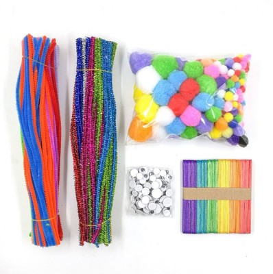 KHUSHA CREATIONS Pipecleaner Pom Pom Craft Kit / Pipecleaners with pom pom , goggly eyes, ice cream sticks / Art and Craft Kit / Craft Material kit / DIY Material kit / Craft Hobby