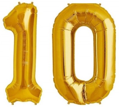 MOREL Solid TEN 10 NUMBER GOLDEN FOIL BALLOONS FOR BIRTHDAY | ANNIVERSARY | PARTY DECORATIONS (TOTAL 2 PCS, 16' INCH) NUMBERS 1 AND 10 Balloon(Gold, Pack of 2)