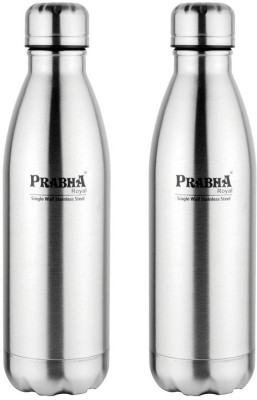 PRABHA by Prabha Royal Silver Single Wall Steel Fridge Water Bottle Office College School Kids 750 ml Bottle(Pack of 2, Silver, Steel)