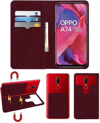 ACM Flip Cover for Oppo A74(Maroon, Cases with Holder, Pack of: 1)