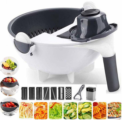 Wirsty 9 in 1 Multifunction Vegetable Cutter with Drain Basket Magic Rotate Vegetable & Fruit Chopper(1)