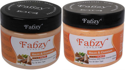 fabzy London Haldi And Chandan Face Pack 500 ml + Haldi And Chandan Scrub 500 ml ( Pack Of 2 x 500 ml )(2 Items in the set)
