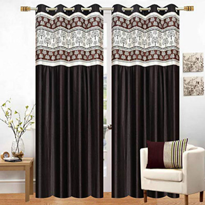 Daksha Fab 213 cm (7 ft) Door Polyester Room Darkening Curtain (Pack Of 2)(Brown, Floral)
