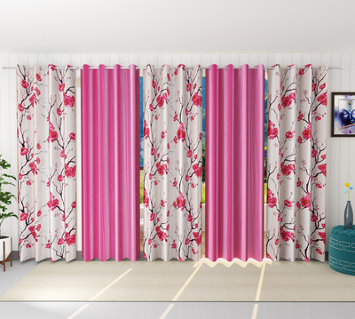 Galaxy Home Decor 214 cm (7 ft) Door Polyester Semi Transparent Curtain (Pack Of 5)(Pink, Floral)