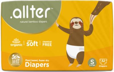 Allter Organic Bamboo Diapers, Small Size,S 32 Count,White- Super Dry, Quick Absorb and eco Friendly - S