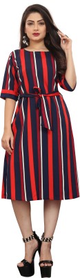 tanvi creation Women A-line Red, Blue Dress