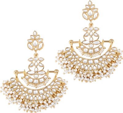 PEORA White Kundan Pearl Studded Chandbali Earrings Brass Chandbali Earring