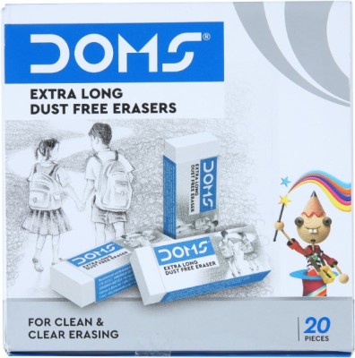 DOMS Dust Free Extra Long Non-Toxic Eraser(Set of 20, White)