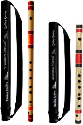 NEXTOMART Musical Combo Flutes A Natural (24 Inch) & F Sharp (14 Inch) Bamboo Flute Bansuri with Flute Carry Bag Free Bamboo Flute(60.96 cm)
