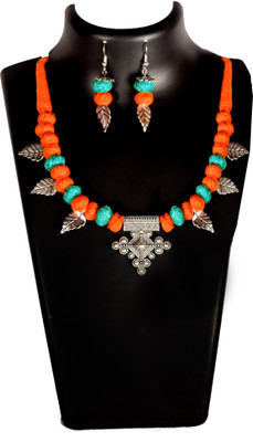 DOM Oxidised Silver Multicolor Jewellery Set(Pack of 1)