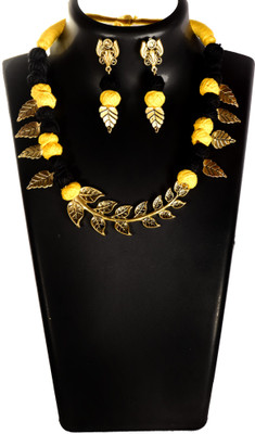 DOM Oxidised Silver Yellow Jewellery Set(Pack of 1)