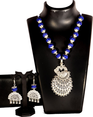 DOM Oxidised Silver Blue, Silver Jewellery Set(Pack of 1)