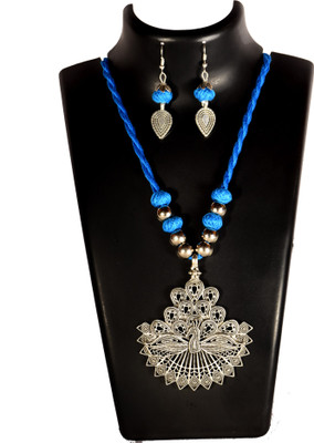 DOM Oxidised Silver Blue Jewellery Set(Pack of 1)