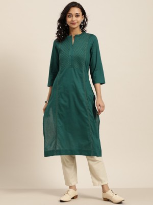 Sangria Women Solid Straight Kurta(Green)