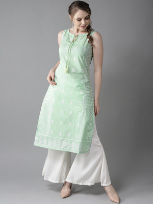 HERE&NOW Women Printed Straight Kurta(Green)
