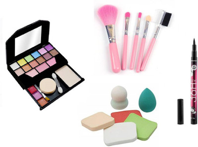Pro Tya Fashion makeup kit 5024 + 6 pc makeup puff + 5 pc brush set + yanqina eyeliner Flipkart