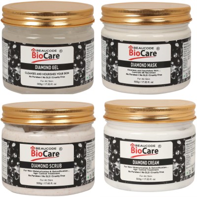 BEAUCODE BioCare Diamond Face and body Scrub And Cream And Gel And Mask Pack of-4(500 g)