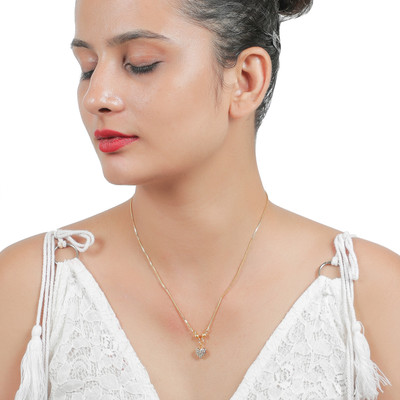 brado jewellery Jewellery Micro Gold Plated White American Diamond Beautiful Daily Wear Designer Necklace Golden Chain Pendant for Women and Girls Diamond Gold-plated Plated Alloy Necklace