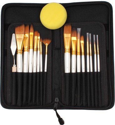 Levin Paint Brushes Set, 15 Pcs Professional Artist Paintbrushes, Sponges w/Travel Case and Palette Knife for Acrylic Oil Gouache Painting,Modern Art Painting(White)