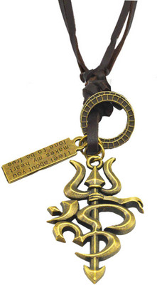 Shiv Jagdamba Religious Jewelry Lord Shiv Mahadev Bolenath Om Trishul Locket With Adjustable Leather Cord Leather, Bronze Pendant Set Bronze, Leather Pendant Set