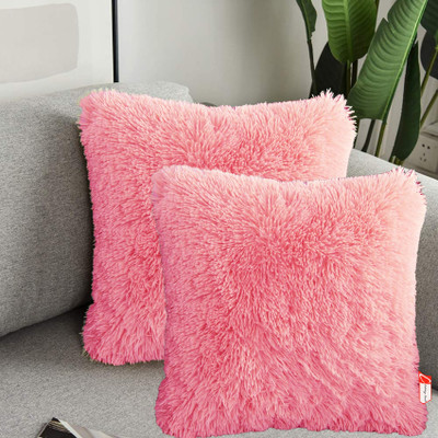 Catchyx Cart Polyester Fibre Solid Cushion Pack of 2(Pink)