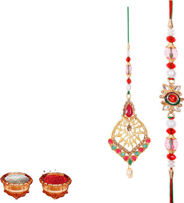 KAMAKSHI DESIGNER Designer 2 Mauli Thread Rakhi, Chawal Roli Pack  Set(3)