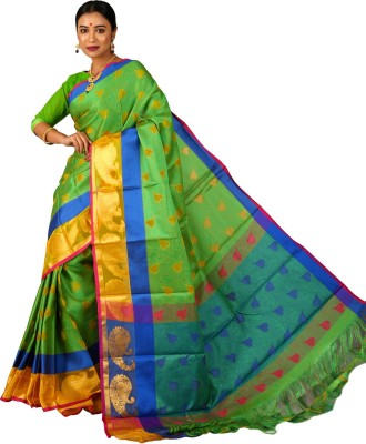 Fashionvibes Printed Bollywood Cotton Silk Saree(Green)